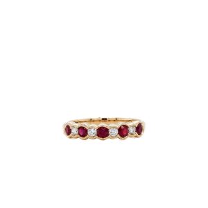 14k Yellow Gold Ruby and Diamond Milgrain Band