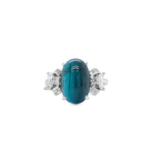 Platinum Indicolite Tourmaline and Diamond Ring