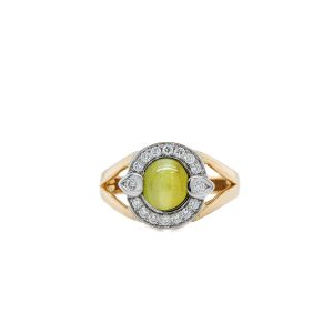 14k Two Tone Gold Cat's Eye Chrysoberyl and Diamond Ring