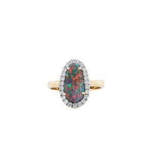 14k Two Tone Gold Boulder Opal and Diamond Ring
