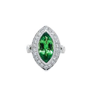 18k White Gold Tsavorite Garnet and Diamond Marquise Halo Ring