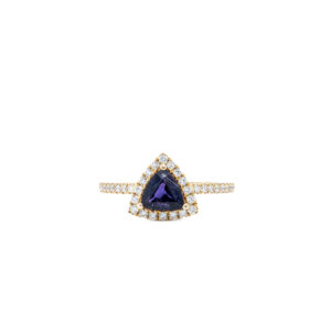 14k Yellow Gold Purple Sapphire and Diamond Halo Ring