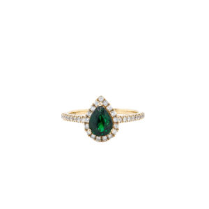 14k Yellow Gold Tsavorite Garnet and Diamond Pear Halo Ring