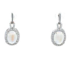 18k White Gold Moonstone and Diamond Earrings