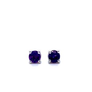 14k White Gold Amethyst Birthstone Stud Earrings 3mm