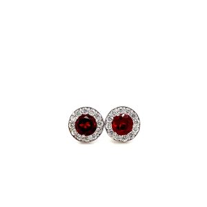 14k White Gold Garnet and Diamond Birthstone Stud Earrings
