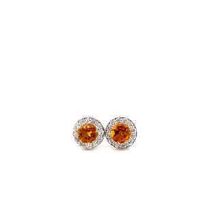 14k White Gold Citrine and Diamond Birthstone Stud Earrings