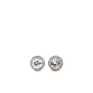 14k White Gold White Sapphire and Diamond Birthstone Stud Earrings