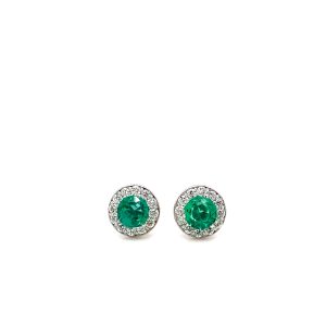 14k White Gold Emerald and Diamond Birthstone Stud Earrings