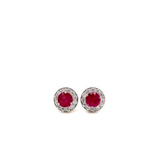 14k White Gold Ruby and Diamond Birthstone Stud Earrings