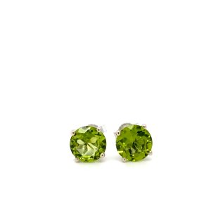 14k White Gold Peridot Stud Earrings 7mm