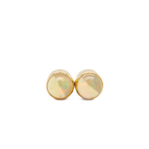 14k Yellow Gold Opal Bezel Stud Earrings