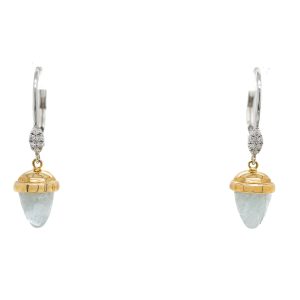 14k Two Tone Aquamarine and Diamond Earrings