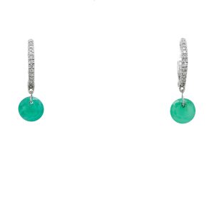 14k White Gold Emerald and Diamond Earrings