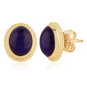 14k Yellow Gold Lapis Stud Earrings