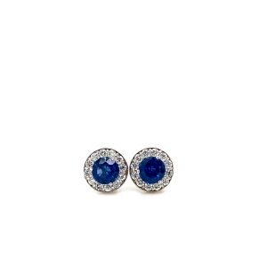 14k White Gold Sapphire and Diamond Birthstone Stud Earrings