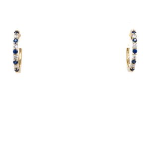 14k Yellow Gold Sapphire and Diamond Huggie Earrings