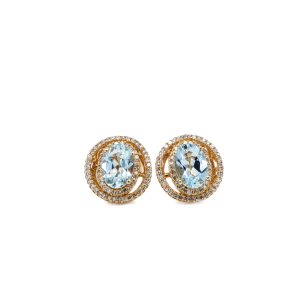14k Yellow Gold Aquamarine and Diamond Stud Earrings