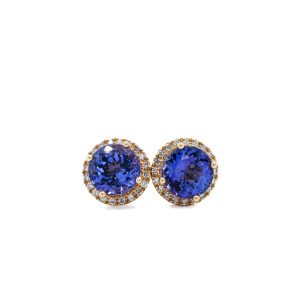 14k Yellow Gold Tanzanite and Diamond Stud Earrings