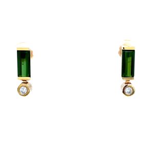 14k Yellow Gold Green Tourmaline and Diamond Earrings