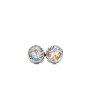 14k White Gold Moonstone Bezel Stud Earrings