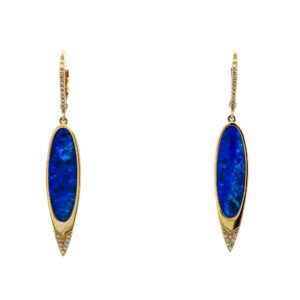 14k Yellow Gold Opal and Diamond Dangle Earrings
