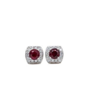 18k White Gold Ruby and Diamond Stud Earrings