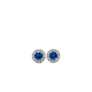 14k White Gold Sapphire and Diamond Halo Stud Earrings