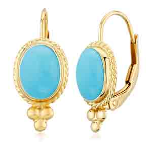 14k Yellow Gold Turquoise Lever-Back Earrings