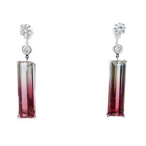 14k White Gold Watermelon Tourmaline and Diamond Earring Jackets