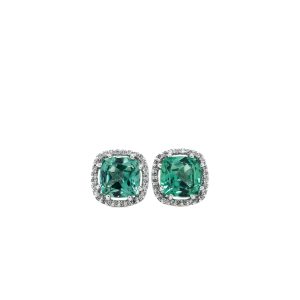 14k White Gold Lab Grown Green Spinel and Diamond Stud Earrings