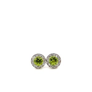 14k White Gold Peridot and Diamond Birthstone Stud Earrings