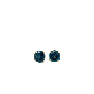 14k Yellow Gold Teal Blue Sapphire Stud Earrings