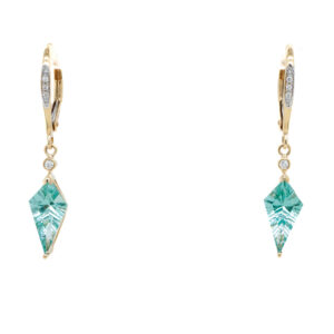 14k Yellow Gold Lab Grown Green Spinel and Diamond Earrings