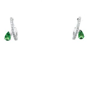 14k White Gold Tsavorite Garnet and Diamond Huggie Earrings