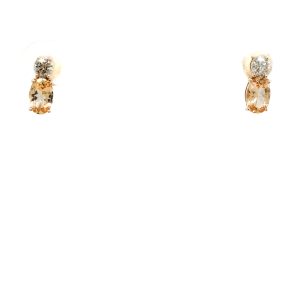14k Yellow Gold Imperial Topaz and Diamond Stud Earrings