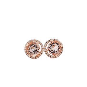 14k Rose Gold Morganite and Diamond Halo Stud Earrings