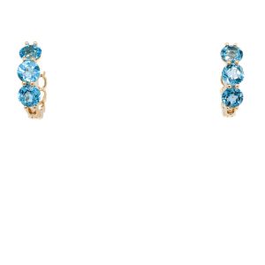 14k Yellow Gold Blue Topaz Huggie Earrings