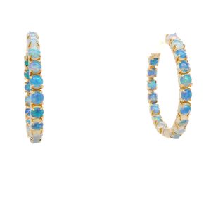 14k Yellow Gold Opal Inside-Out Hoop Earrings