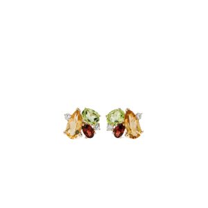 14k Yellow Gold Multi-Colored Gemstone and Diamond Stud Earrings