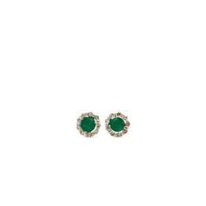 14k Yellow Gold Emerald and Diamond Halo Stud Earrings