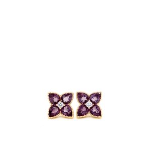14k Yellow Gold Lab Grown Alexandrite and Diamond Stud Earrings
