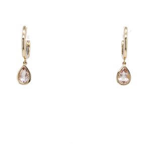 14k Yellow Gold Morganite Bezel Dangle Huggie Earrings