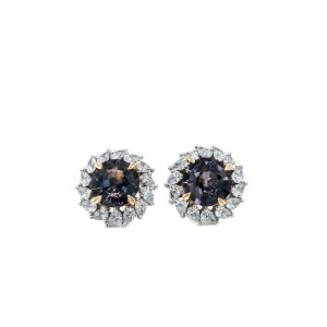 Platinum and 18k Yellow Gold Color-Change Sapphire and Diamond Stud Earrings