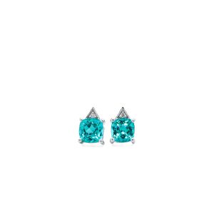 14k White Gold Lab Grown Paraiba Tourmaline and Diamond Stud Earrings