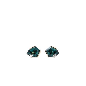 14k Yellow Gold Lab Grown Green Sapphire and Diamond Stud Earrings
