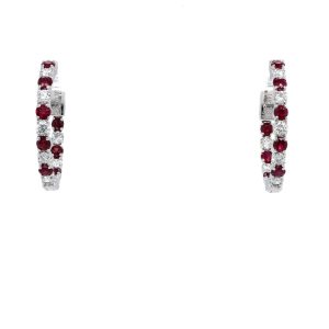 14k White Gold Ruby and Diamond Inside-Out Hoop Earrings