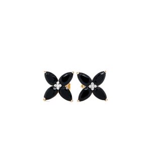 14k Yellow Gold Onyx and Diamond Flower Stud Earrings