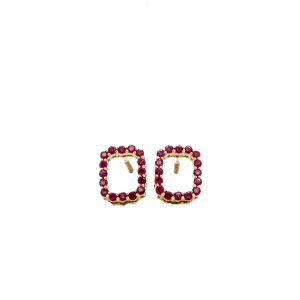 10k Yellow Gold Ruby Open Rectangle Stud Earrings