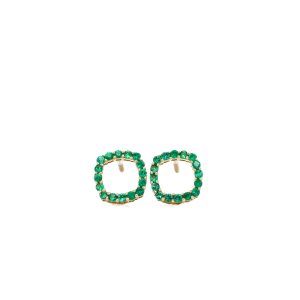 10k Yellow Gold Emerald Open Cushion Stud Earrings